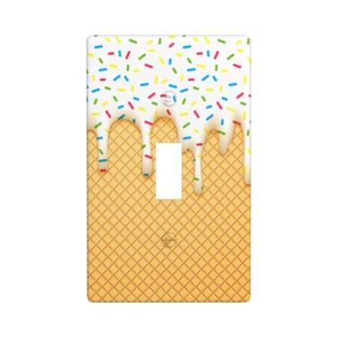 Imagem de Cone de sorvete de desenho animado com esmalte branco escorrendo e decoração de bolacha placa de interruptor de luz placas de parede de plástico (interruptor de alternância única)