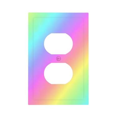 Imagem de Lhdlnn Colorido arco-íris gradiente pastel feminino duplex capa de interruptor de luz decorativa placa de parede painel de arte Switchpalte placa elétrica para quarto de crianças banheiro 12,7 cm x