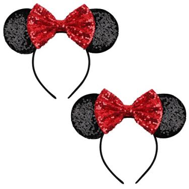 Imagem de FANYITY Orelhas de fantasia da Minnie, 2 faixas de cabeça para orelhas de Mickey para meninas e mulheres, tamanho livre (vermelho 2)