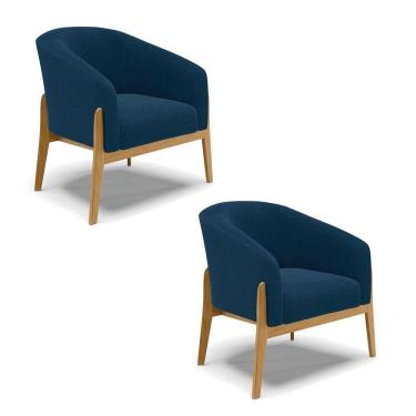 Imagem de Cadeira Sala De Jantar Base De Madeira Kit 2 Stella Bouclê D03 - D`rossi Cor Azul