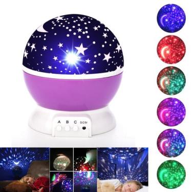 Imagem de Luminária Projetor LED Lua Céu Estrelado RGB 3000K Lilás Pilha USB - L