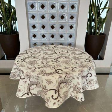 Imagem de Toalha De Mesa Redonda 6 Lugares 1,80m - TERRA DECOR, Floral Marrom