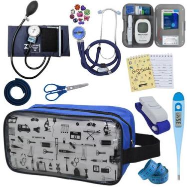 Imagem de Kit de Enfermagem Aparelho de  Pressao Estetoscopio Necessaire Transpa