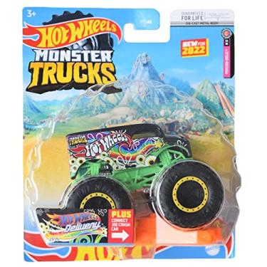 Imagem de DieCast Caminhão de entrega Hot Wheels Monster Trucks 21/75, 2022 Connect and Crash carro incluído (escala 1:64)