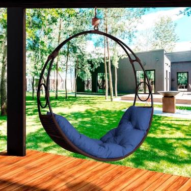 Imagem de Cadeira Balanço Suspenso Lua Em Corda Náutica Marrom/azul