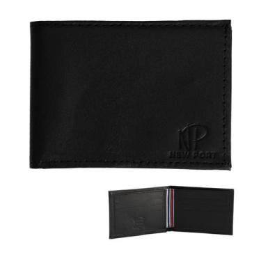 Imagem de Carteira De Couro Masculina Dobrável Porta Cartão Compacto - New Port