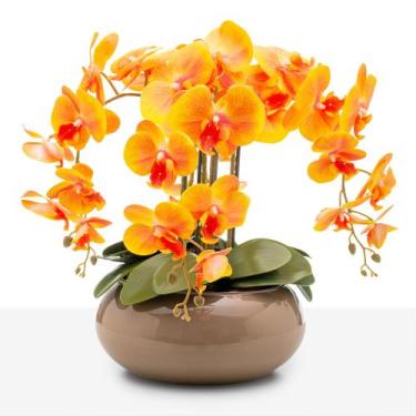 Imagem de Arranjo Grande Orquídea Silicone 4 Hastes Vaso Vidro Mesa 8 Lugares - 