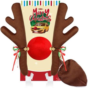Imagem de Kit de chifres de rena de carro, nariz e cauda, decoração de Natal de rena para teto e grade frontal, conjunto de decoração automotiva de chifres de rena de Natal para carro, SUV, van e caminhão da