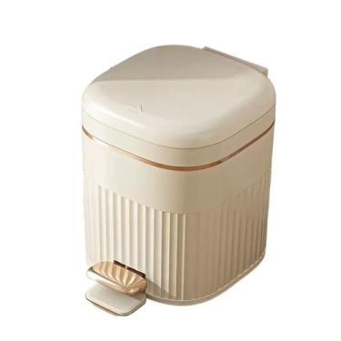 Imagem de Lixeira de cozinha Lixeira de grande capacidade doméstica sala de estar banheiro cozinha cesta de papel operada por pés com tampa Cesto de lixo (branco, G)