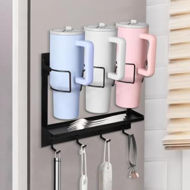 Imagem de Xeerrfan Garrafa de água OriOrganer para copo Stanley Copo de 30/1,134 g com alça, suporte de copo autoadesivo com 4 ganchos para geladeira/parede/porta, prateleira de secagem de garrafas com tampa