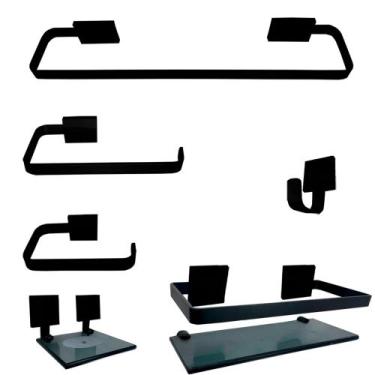 Imagem de Kit Para Banheiro Luxo Tulip Preto 6 Peças - J.A, Fumê