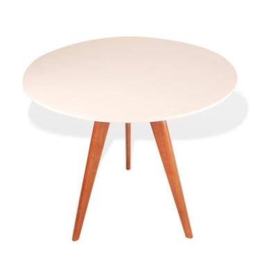 Imagem de Mesa de Jantar Redonda Base Tripé em Madeira Maciça 80 cm Off-Withe