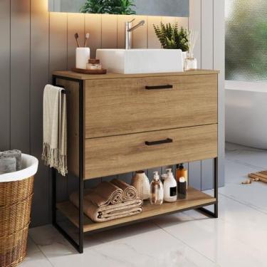 Imagem de Gabinete Para Banheiro 80cm P1028 Mel C/Cuba Ametista Branca - Placa e