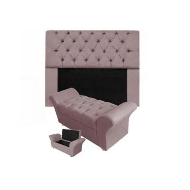 Imagem de Conjunto Recamier Baú Veneza e Cabeceira Mirage King 195 cm Suede Rose