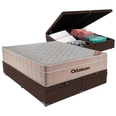 Imagem de Cama Box Baú Queen Marrom + Colchão Airtech Molas Ensacadas Ortobom