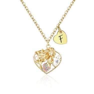 Imagem de Aueoero Presentes para meninas e crianças - Colar de sereia com inicial 3D para mulheres, adolescentes, colares de sereia com coração de pérola para presentes de aniversário, presente de Natal, N