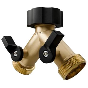 Imagem de ENNSOO Divisor de mangueira de jardim resistente de 2 vias, conector Y, adaptador de mangueira de jardim, divisor de mangueira com 2 arruelas de borracha extras, divisor de mangueira de água, torneira
