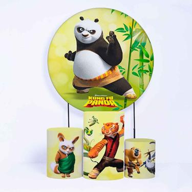 Imagem de Kit Painel de Festa Redondo de 1,80m e Trio de Cilindros Kung Fu Panda - Fera Print