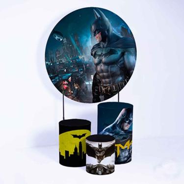 Imagem de Kit Painel de Festa Redondo de 1,30m e Trio de Cilindros Batman - Fera Print