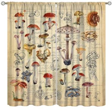 Imagem de AAVEUP Cortinas retrô de cogumelo para cozinha, desenho vintage rústico, marrom, boho, floresta, planta, fruta, janela, estampa para crianças, meninos, meninas, sala de estar, quarto, banheiro, 106,7