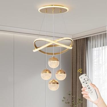 Imagem de BCGMYLN Lustres Modernos De Led Dourados, Luminárias Pendentes De Led Para Sala De Jantar, Luminárias Sobre A Mesa, Reguláveis Com Controle Remoto, Lustres Modernos Ajustáveis Para Sala De Jantar, C