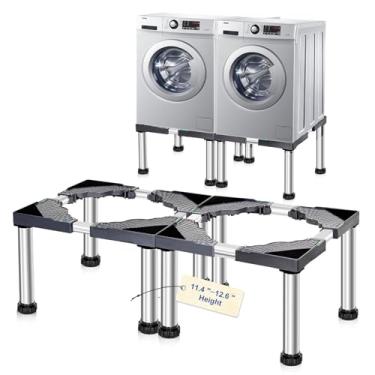Imagem de ZOWZEA 2 unidades de altura ajustável (29 cm - 32 cm) Mini suporte de geladeira e base de pedestal de lavadora e secadora – Suporte de lavanderia universal resistente com 4 pés fortes, carga máxima de
