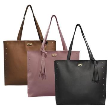 Imagem de Bolsa Feminina Sacola Grande Kit Com 3 Peças Universitária De Ombro - 