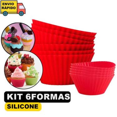Imagem de 6 Formas De Cupcake Silicone De Bolos Resistente Altas Temperatura Fác
