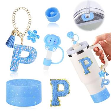 Imagem de AiScrofa Conjunto de acessórios de copo para copo stanley de 850 g 1134 g com alça, incluindo pingentes de iniciais, tampa de palha, bota, adesivo, tampa de silicone à prova de derramamento, decoração