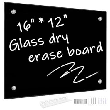 Imagem de Okydoky Quadro branco apagável a seco de vidro preto, 30,5 x 40,6 cm, quadro branco de vidro sem moldura para casa, escola, escritório, superfície preta (vidro BB-BK-3040)