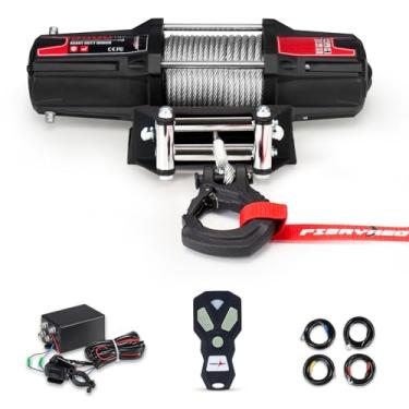 Imagem de FieryRed Kits de guincho de cabo de aço elétrico de 12V 2.500 kg para reboque ATV UTV Off Road com 3 cores e suporte de montagem com controle remoto sem fio