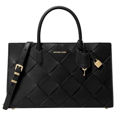 Imagem de Michael Kors Bolsa média Scarlett, Ferragens douradas/couro trançado/preto, One Size