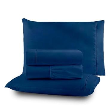 Imagem de Roupa de Cama Lençol Casal Completo 400 Fios Percal 4 Peças Ponto Palito Anti-pilling com Toque Macio Premium