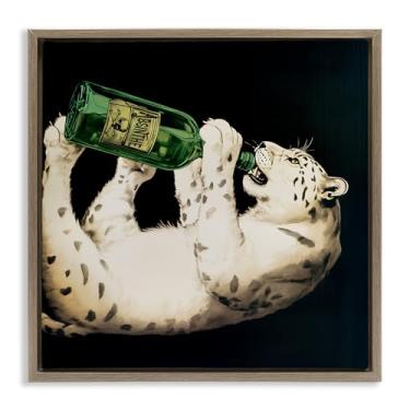 Imagem de Stupell Industries Design de arte de parede em tela flutuante marrom garrafa de absinto leopardo por Annabelle Hall, 63 x 63 cm