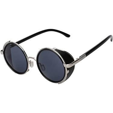 Imagem de Óculos de sol Steampunk Gótico Retrô Vintage Hippie Colorido Metal Redondo Armação Lentes Coloridas OWL, Gótico - Fumê prateado