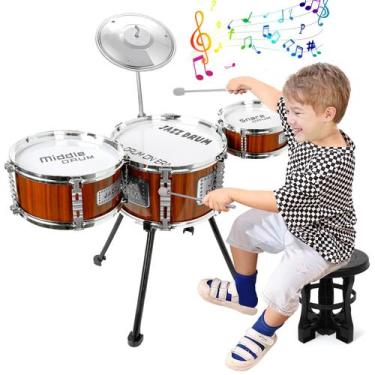 Imagem de Conjunto de bateria infantil TWFRIC Jazz Drums Kit com banquinho de 3 
