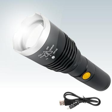 Imagem de Lanterna T?tica Recarreg?vel LED P70, Alta Pot?ncia, Zoom, Longo Alcance, ? Prova d'?gua, para Camping e Seguran?a