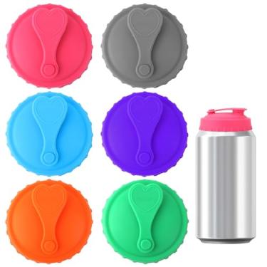 Imagem de lasuroa 6 Peças Tampas de Silicone Latas, Tampas Latas de bebidas Reutilizáveis e à Prova Derramamento Ajuste Universal Refrigerantes Cerveja Suco Atividades Livre Camping Viagem (Multicolorido)