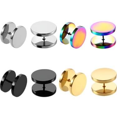 Imagem de 1 conjunto de tampões de ouvido falsos de aço inoxidável de 4 mm (6 G) parafuso de cochilo plano com pino traseiro plano esconder falso tragus brincos hipoalergênicos para cartilagem do sono piercing