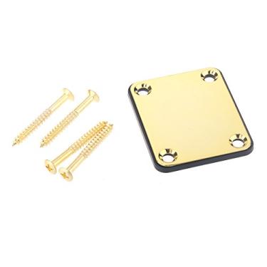 Imagem de Musiclily Placa de pescoço de guitarra de metal com 4 furos para guitarra Fender Strat Tele ou baixo jazz, dourado