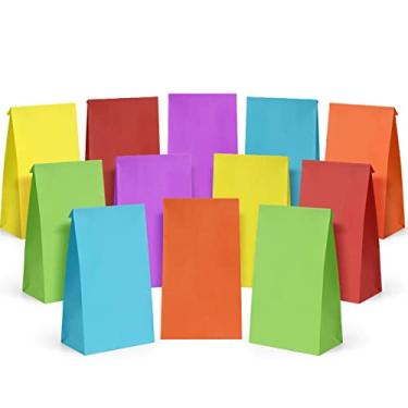 Imagem de Poever 30 peças de sacolas de lembrancinhas de festa – 6 cores pequenas sacos de presente 12 x 7 x 23 cm, papel kraft colorido arco-íris para festas de aniversário, atividades de artesanato de
