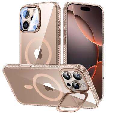 Imagem de VOFATA [Atualizado] Capa para iPhone 16 Pro Max com suporte de capa de câmera [apto para MagSafe] [Protetor de lente de câmera 9H] Capa magnética transparente para celular iPhone 16 Pro Max, ouro