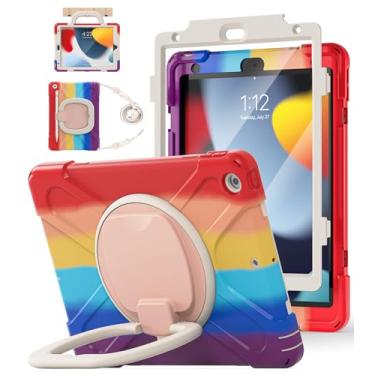 Imagem de BATYUE Capa para iPad 8ª/7ª geração, iPad 10,2 polegadas 2020/2019, capa infantil resistente resistente com protetor de tela, suporte giratório/suporte para lápis/alça de transporte (vermelho colorido)