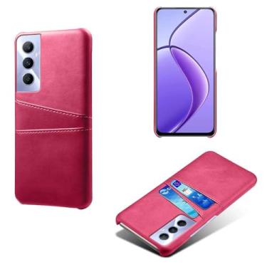 Imagem de Capas Compatível com OPPO Realme C65 4G,tampa protetora de couro falso,design de saco de cartão com 2 fendas de cartão atrás,proteção anti-impressão digital e anti-gota-Rose Red