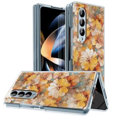 Imagem de MIDIIUGCT Capa magnética para Galaxy Z Fold 4, círculo magnético integrado e carregamento sem fio, capa à prova de choque de grau militar para Z Fold 4 [pintura a óleo - flor amarela] MUS-CXDZ-06-04