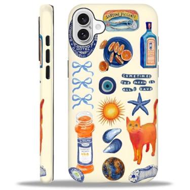 Imagem de Goodsprout Capa compatível com iPhone 16 Plus, capa rígida híbrida de 2 camadas + capa protetora de silicone - resistente a arranhões à prova de choque - colagem de laço de gato com garrafa enlatada