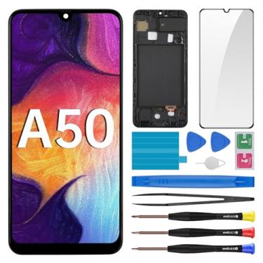 Imagem de BESJMYT Substituição de tela AMOLED para Samsung Galaxy A50 com moldura AMOLED Display Touch Digitalizador, montagem completa, vidro fixo com kit de ferramentas de reparo SM-A505U SM-A505U1
