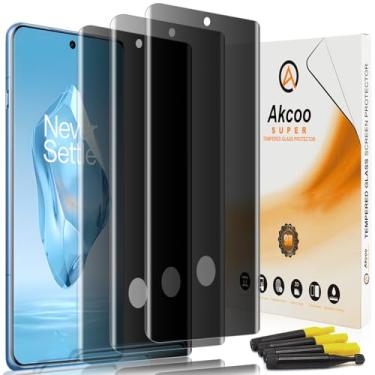 Imagem de Akcoo Protetor de tela de privacidade para OnePlus 12R [pacote com 3], conjunto UV de vidro temperado, anti-espião, compatível com impressão digital, toque sensível, dureza 9H resistente a arranhões