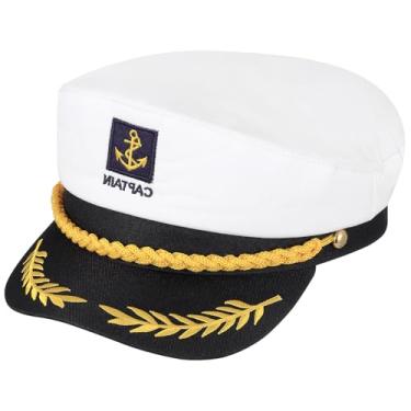Imagem de Beavorty Chapéu de capitão, boné de capitão de marinheiro, chapéu de fantasia de capitão marinheiro de iate adulto, chapéu ajustável da marinha marinha para festa