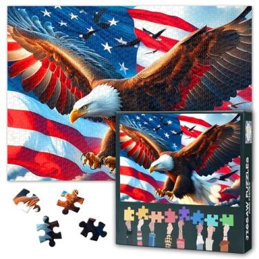 Imagem de 1000 Pieces Patriotic Theme US American Flag Puzzles A Majestic Bald Eagle is Soaring in The Sky Picture Puzzle Power and Freedom Paintings Modern Adults Jigsaw Puzzle 28" x 20"